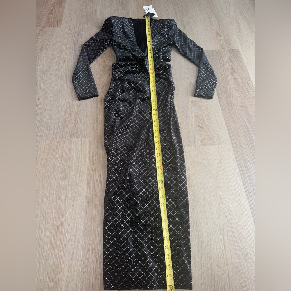 Zara Black & Silver Glittery Velvet Long Sleeve Dress - Size XS - Picture 8 of 8